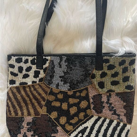 New Coast handbag animal print beaded shoulder purse - Picture 2 of 7